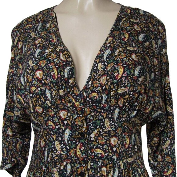 ZARA Button Front XS Paisley Floral Gypsy Boho Whimsigoth Witchy Midi Dress - Picture 2 of 10